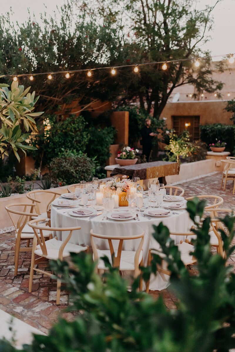 Wedding reception table nestled into spanish inspired venue The Royal Palms