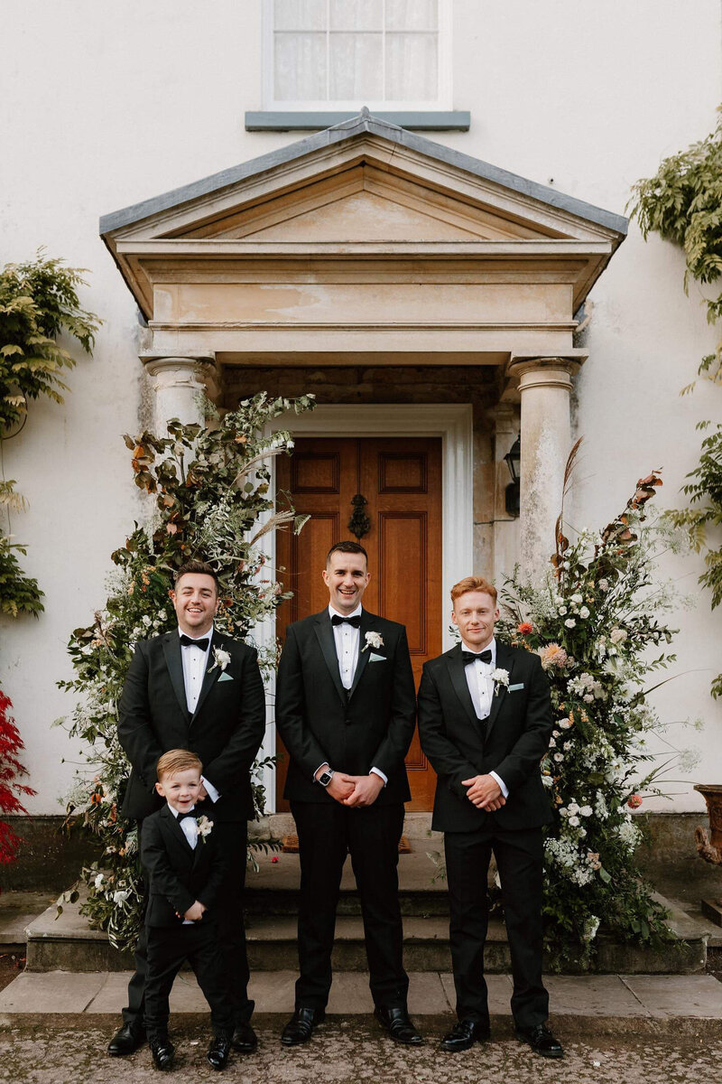 Groom stood outside Sant frraed House