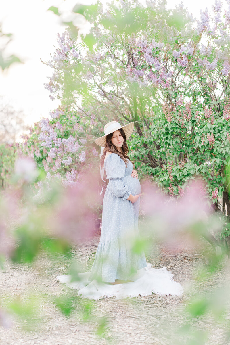 Pink and White Romantic Blossom Tree Garden Maternity Photos Denver Colorado Elena Spraguer Photography 0002