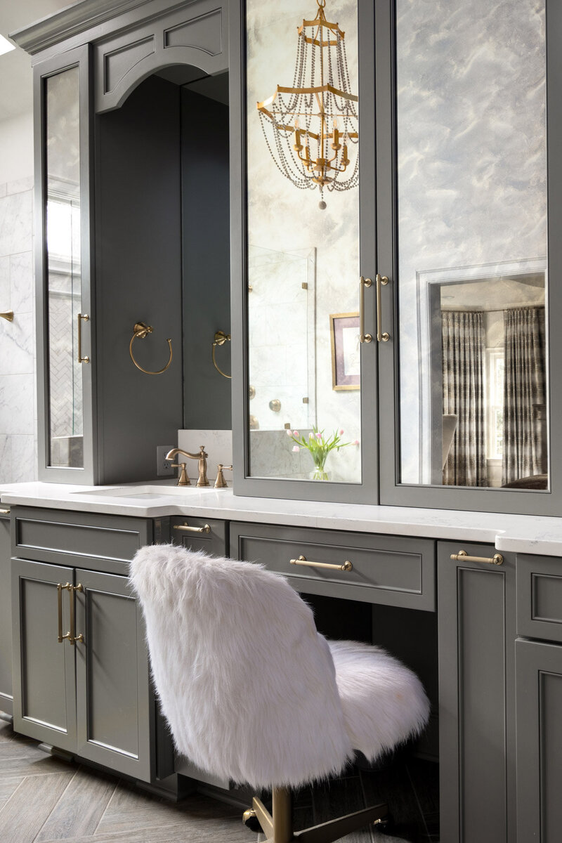 Custom wall vanity built in for a primary bathroom.