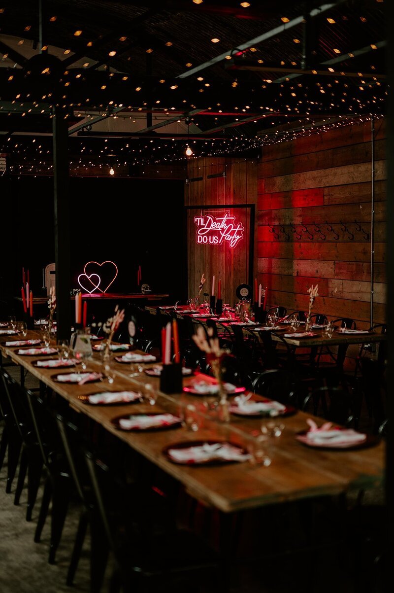 Cosy, low light wedding venue decor