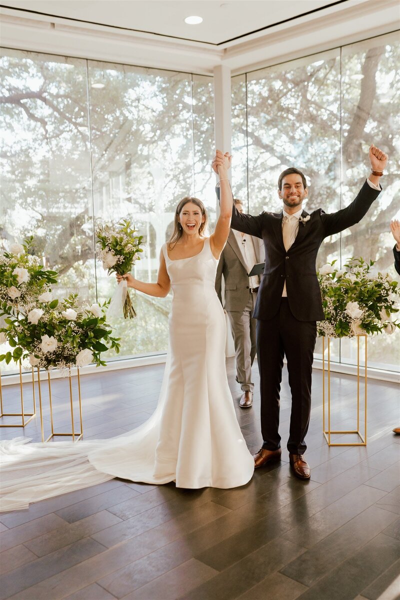 bride and groom at The Line Hotel Austin