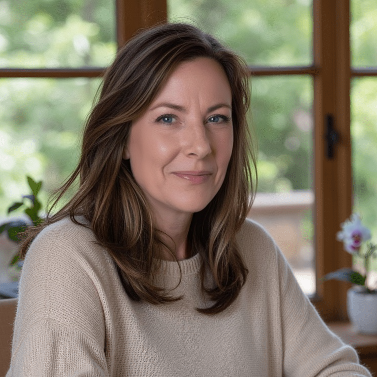 Jessica Urquhart, creator of ALTAZ Coaching, sitting at a desk in a calm, natural light setting. Career coach for leaders seeking clarity, alignment, and meaningful career transitions.