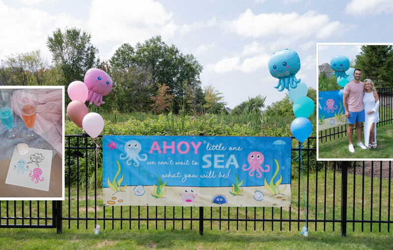 Under the sea gender reveal party banner and napkins