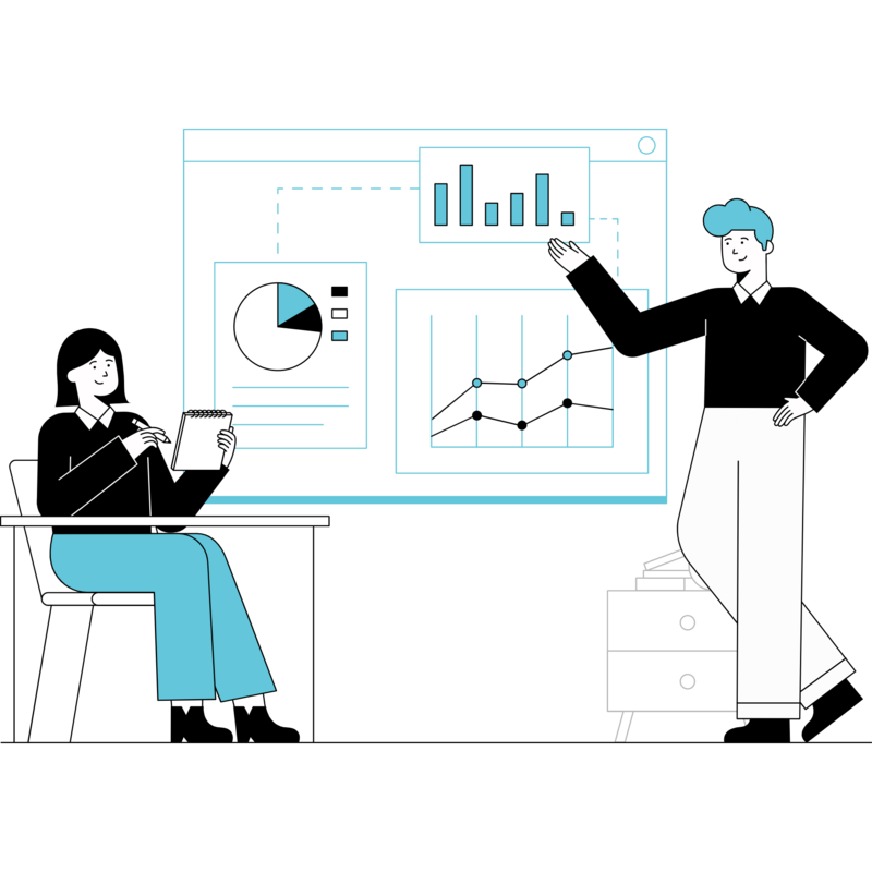 Two people looking at analytics