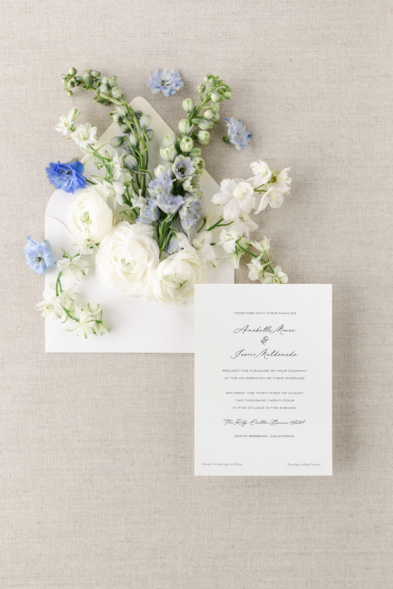 Sky Blue periwinkle modern letterpress wedding invitation