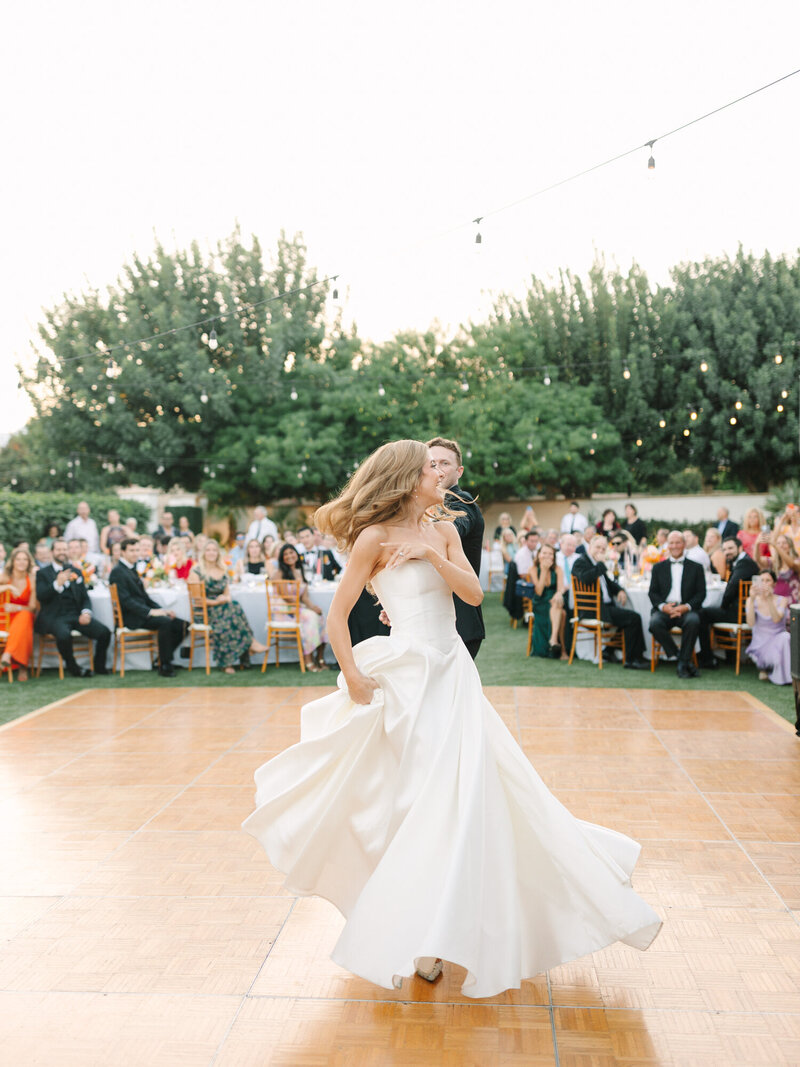 wedding photography of bride and groom dancing on dance floor at Tommy Bahamas Resort Indian Wells