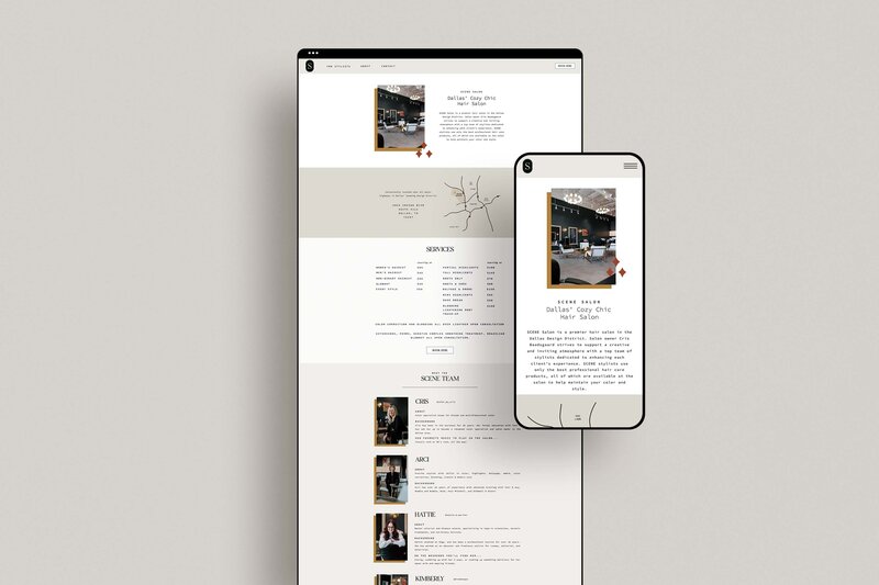 Mock-up of desktop and mobile website design for hair salon client based in Dallas.