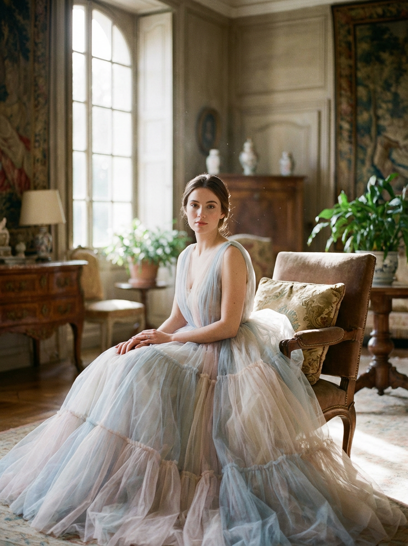 Firefly_Gemini Flash_Fine-art film portrait of a woman seated elegantly in soft natural window light. Ethe 478978