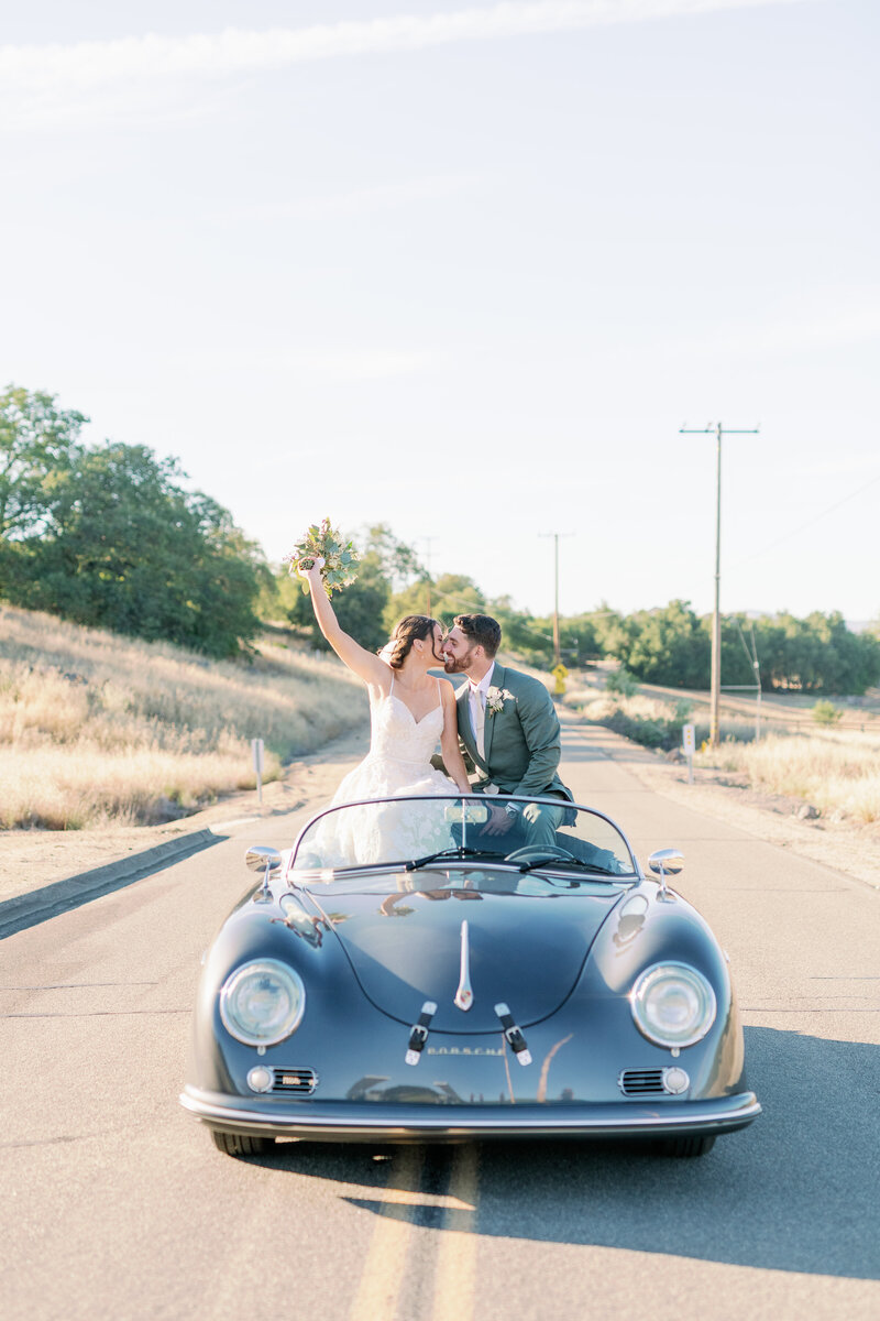 vintage car with wedding couple temecula california