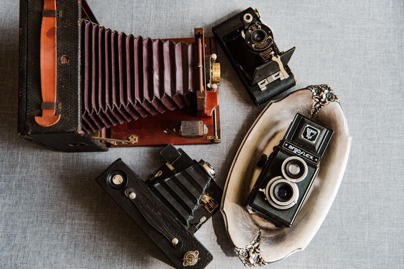 collection of antique cameras