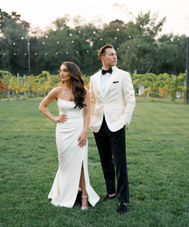 Bride and groom in vinyard