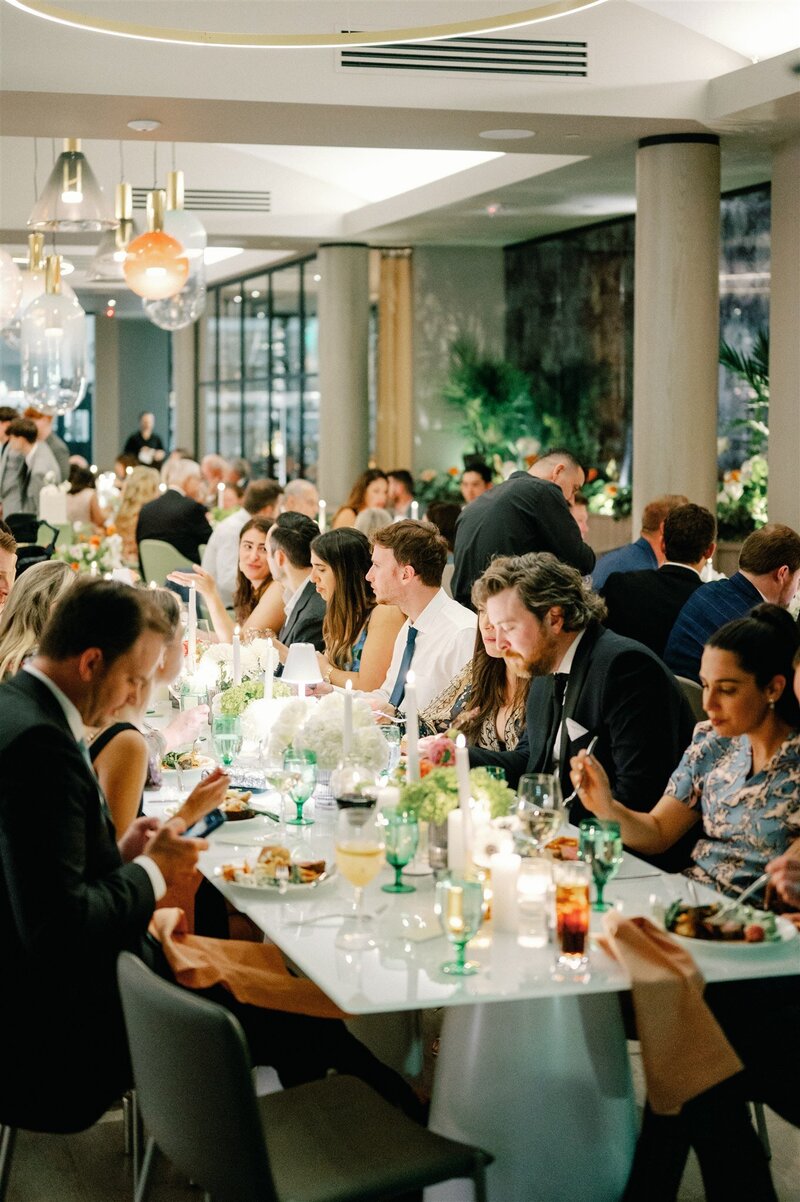 Contemporary Fall Wedding with Peach-Emerald Color Palette at the Renowned Designer Restaurant, Detroit MI