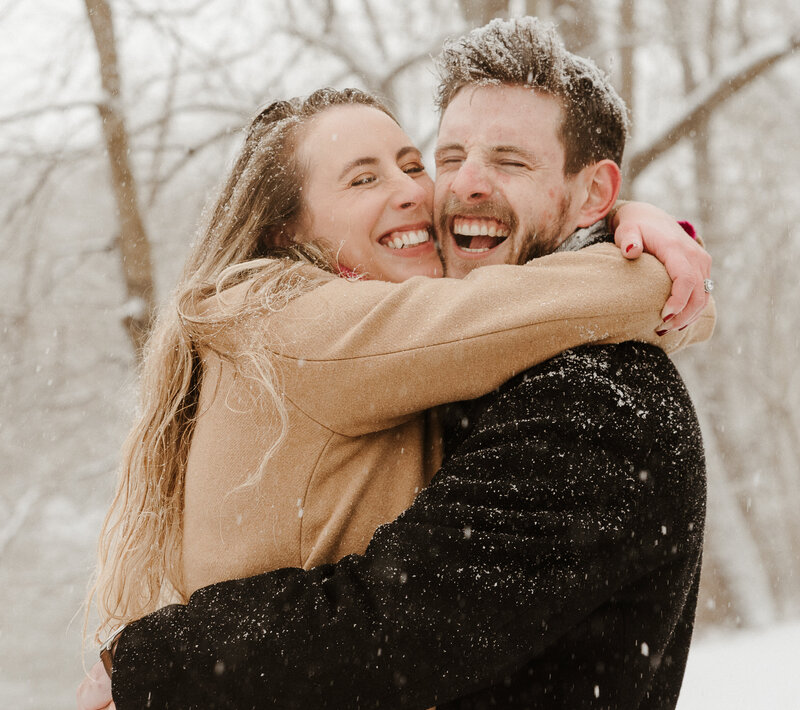 snowy engagement session in Valley Forge National Park