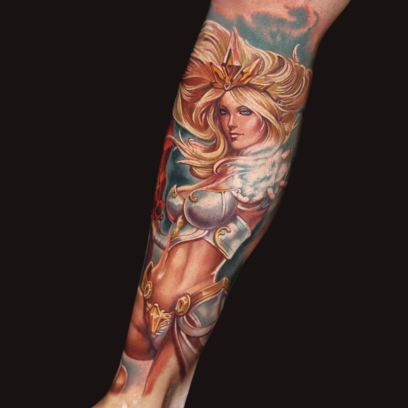 A vibrant color realism tattoo created by Colour Theory Tattoo in Las Vegas.