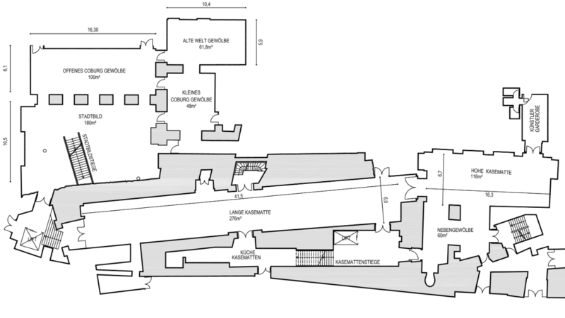 Floor plan of high and long casamate at the luxury wedding venue palace Coburg
