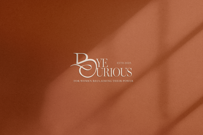 Bold and empowering feminine brand identity design for ByeCurious, a Phoenix-based digital product brand created by Her Higher Standard Design Studio, specializing in strategic branding and Showit web design for women entrepreneurs.