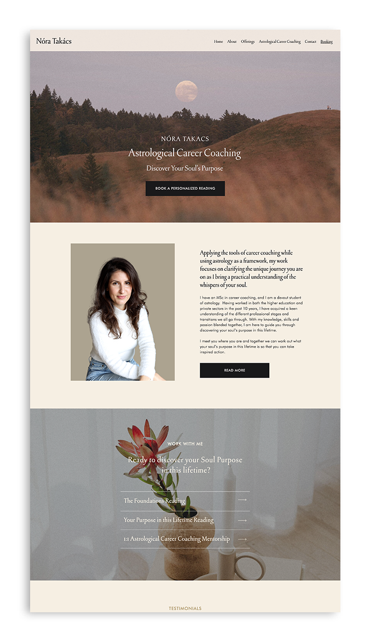 Showit Web Design mockup by Temple Dreams Studio for astrological career coach