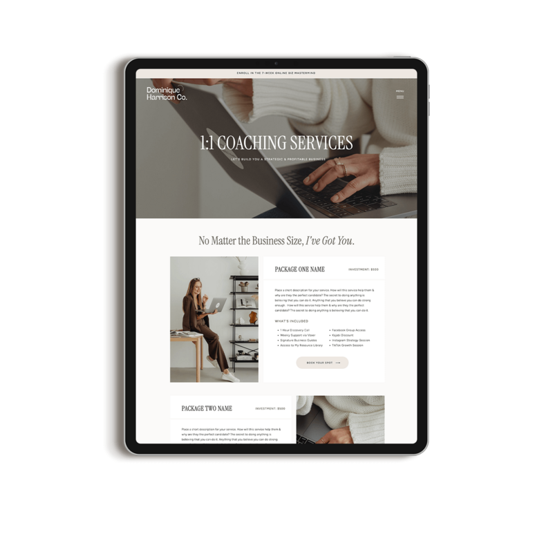 Coaching Services on Showit Template for Business Coaches