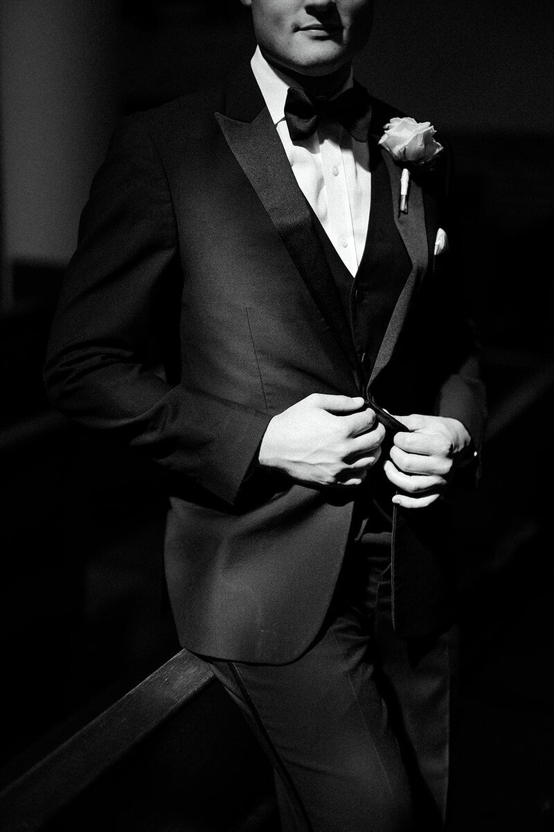 Luxury tux for groom preparing for his wedding ceremony.