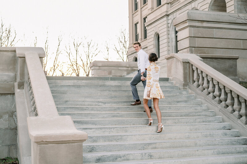 engaged couple lat Central High in downtown omaha