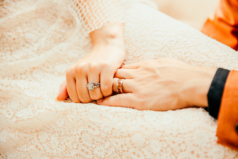 close up of hands showing wedding rings
