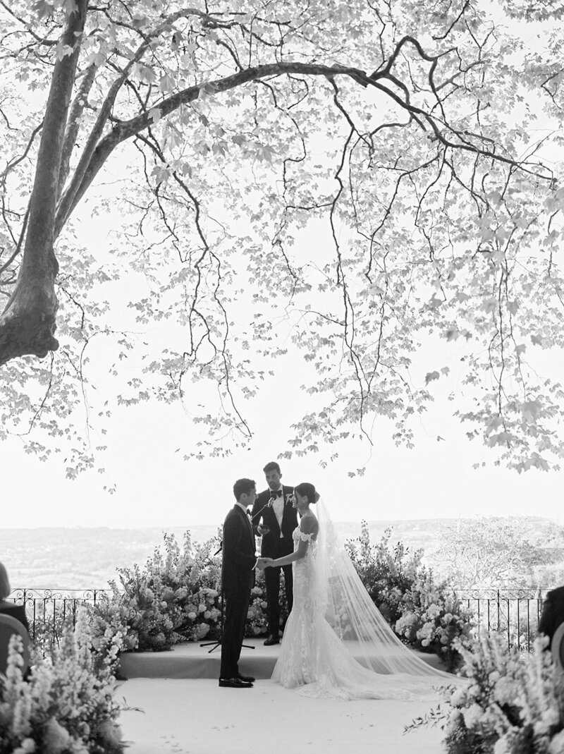 Wedding Ceremony Setting filled with white florals in Sintra, Portugal by Sofia Nascimento Studios
