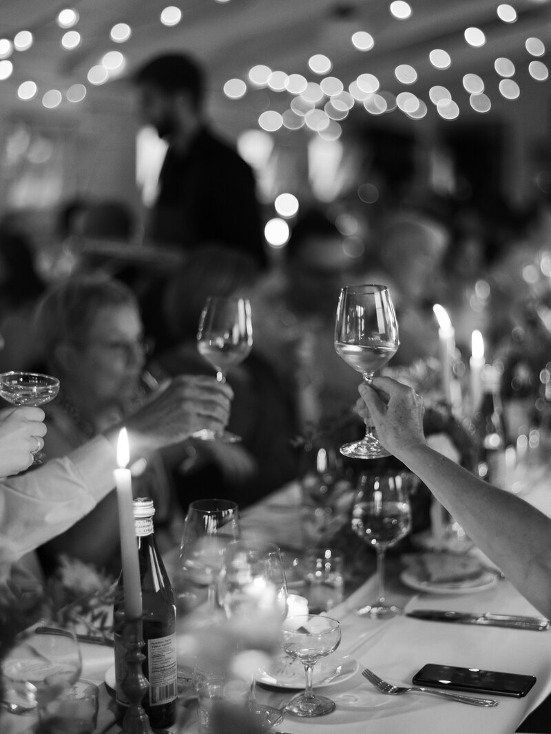Halifax Wedding Photographer, Jacqueline Anne Photography, captures wedding toast at The Lobster Factory, Pugwash.