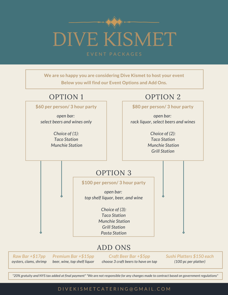 Catering Dive Kismet, Fire Island