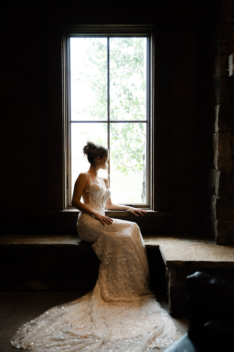 bride window portrait