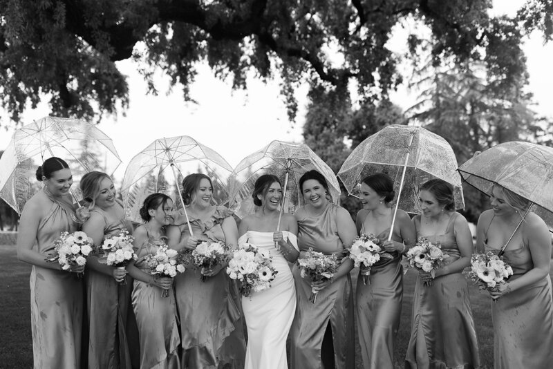 wedding party with mismatched wedding dresses