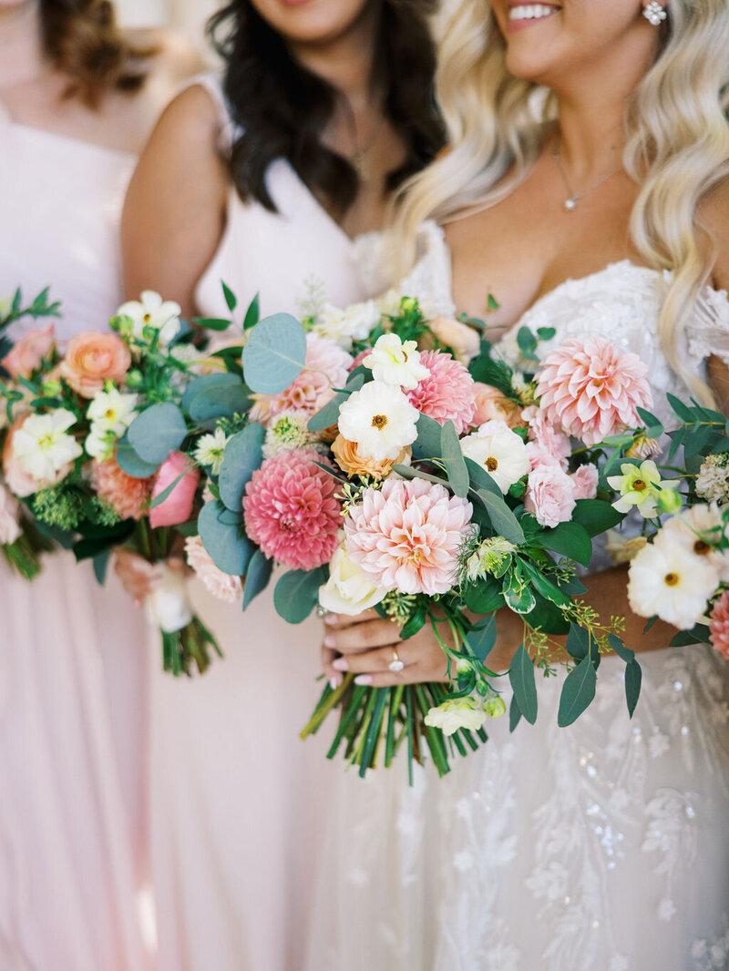White badgley mischka Wedding Shoes with a Bridal bouquet with white florals and greenery.