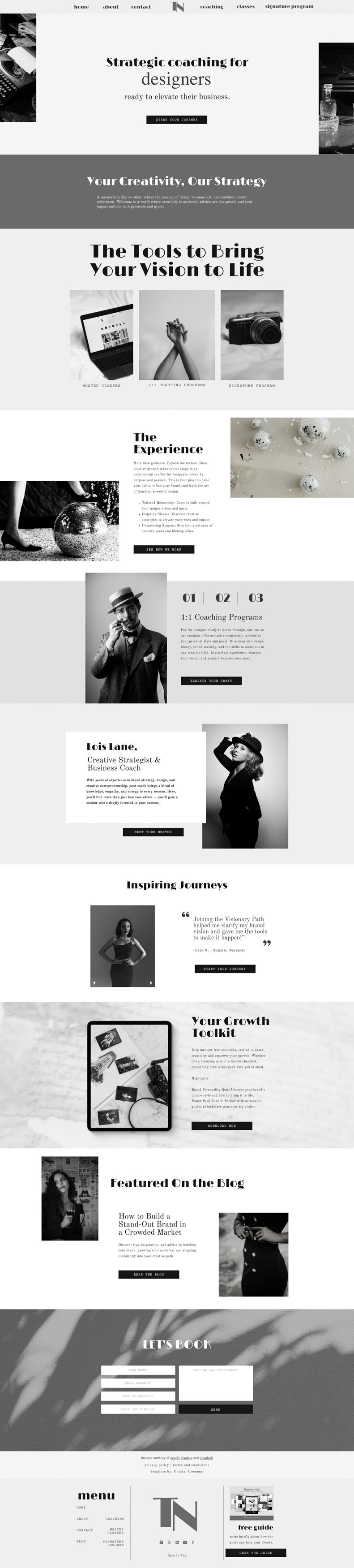 No coding needed! Timeless Noir is a drag-and-drop Showit template designed for ambitious creatives who want a premium brand.