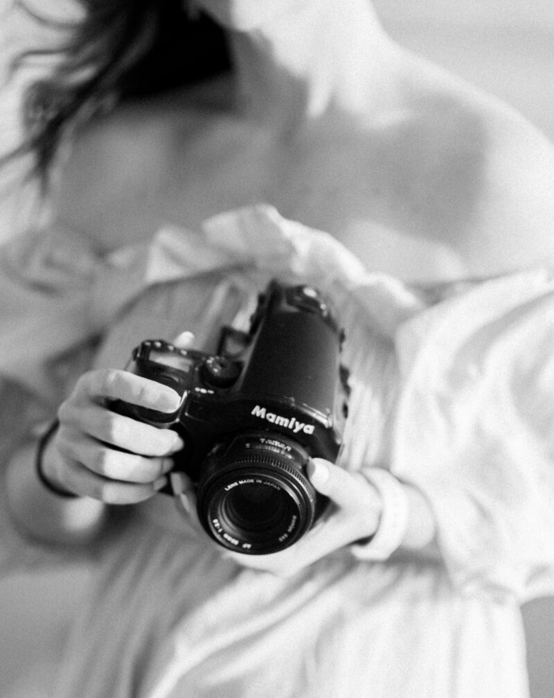 black and white photo of the camera taken by Mansfield Wedding Photographer