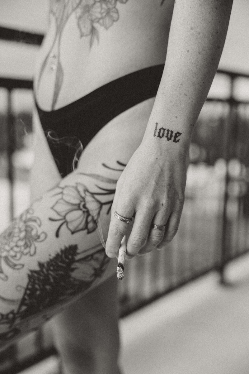 Close-Up of Tattooed Hand Holding Cigarette