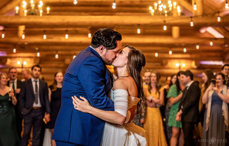 Couple Kisses First Dance Evergreen Lake House