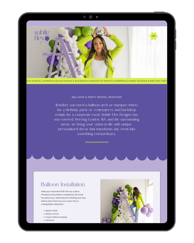 Bold, colorful party planner website
