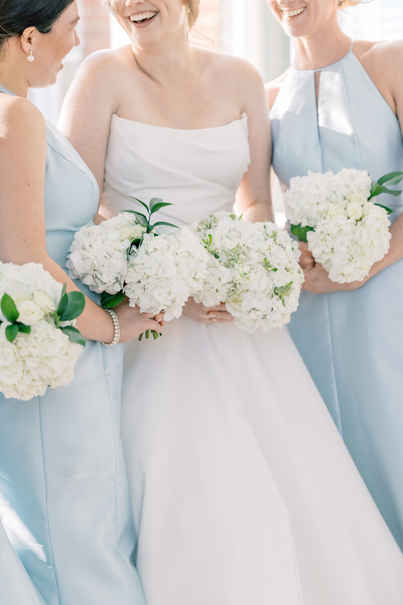 Atlanta Wedding Photographer | Bridal Party In Dusty Blue With Bride Bringing White Bouquet