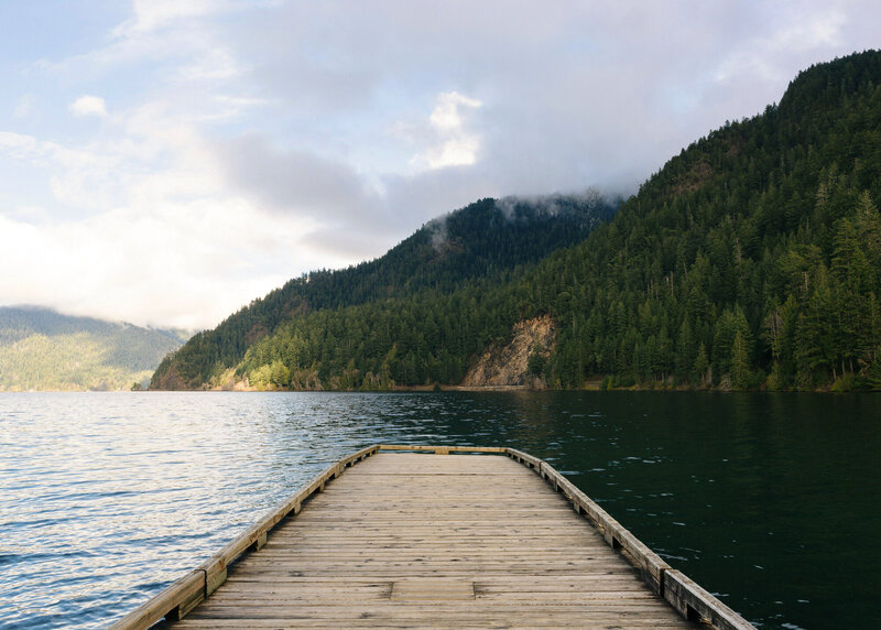 A dock extending over Lake Crescent in Olympic National Park