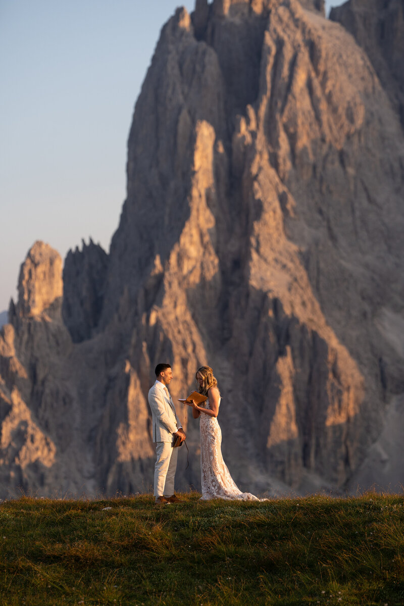 Couple eloping at Tre Cime Italian Dolomites