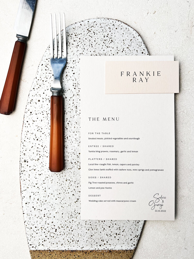 letterpress designer printed menu cards for events and weddings