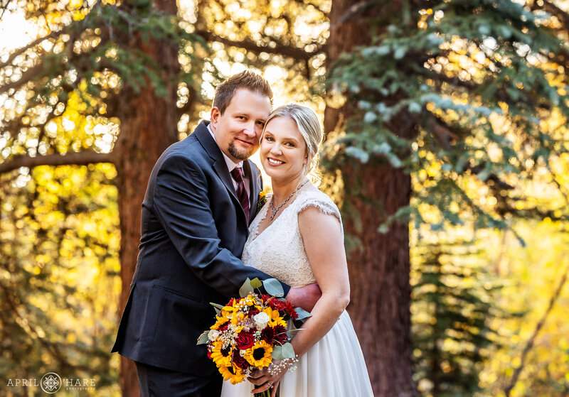 Wedding Photo in the Forest at Romantic Riversong Inn Estes Park CO
