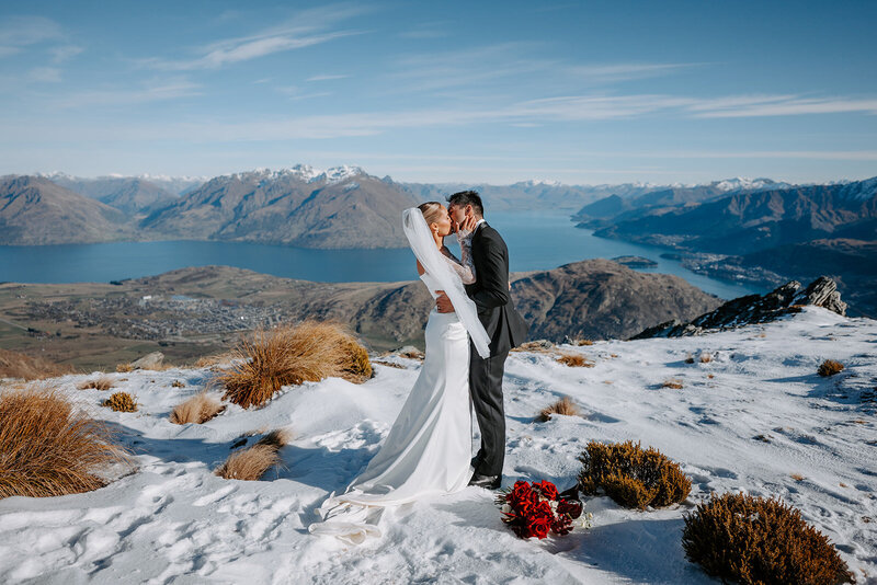bride and groom winter elopement in queenstown new zealand