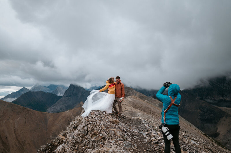 Banff photographer capturing a couple on their hiking elopement