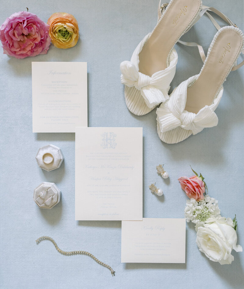 beautiful picture of wedding invitations for a flat lay
