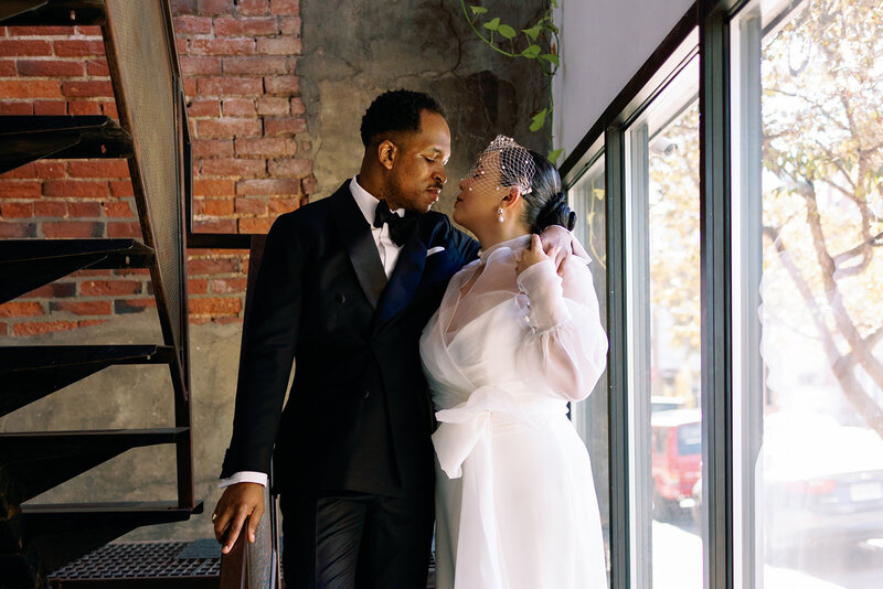 timeless wedding couple portraits at city wedding in philadelphia industrial