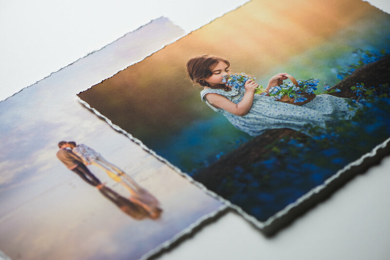 A photograph of a deckled edge photograph shows the high end museum quality print that is perfect for a designer home.