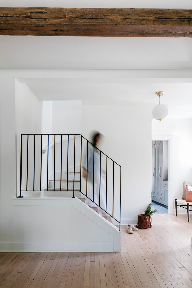 blurry woman on stairs