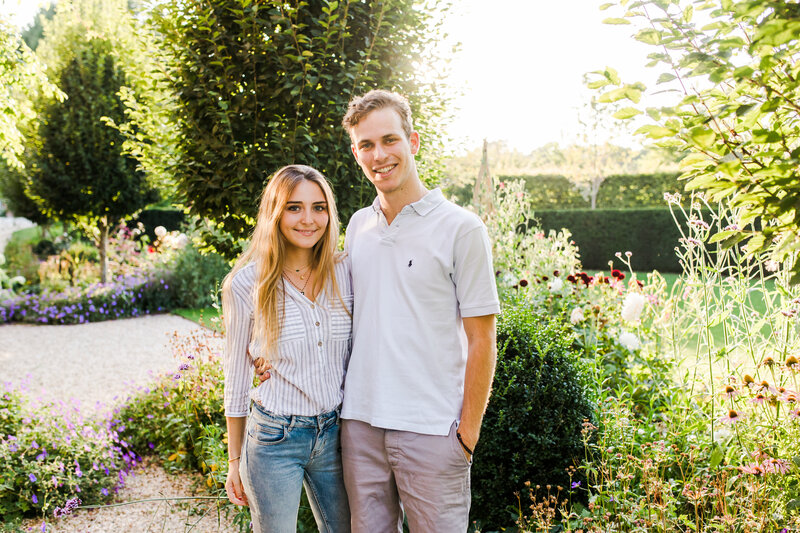 young couple in english garden