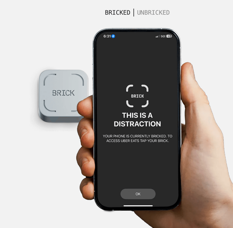 phone with Brick app that says This Is a Distraction